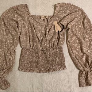 Nasty Gal Beige Patterned Women's Blouse